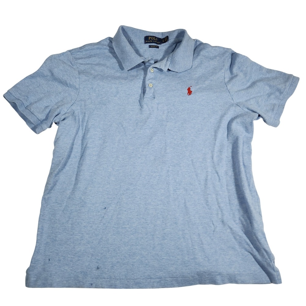 Polo Ralph‎ Lauren Polo Shirt Mens L Blue Cotton Classic Fit Short Sleeve Pony